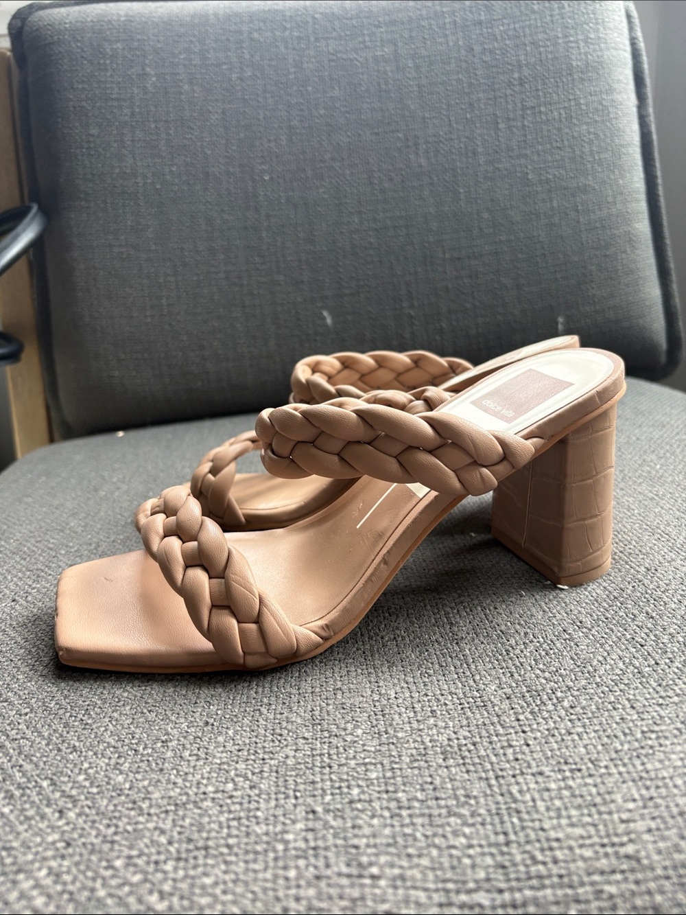 Dolce Vita Braided Double-Strap Nude Heeled Slides - Picture 4 of 7